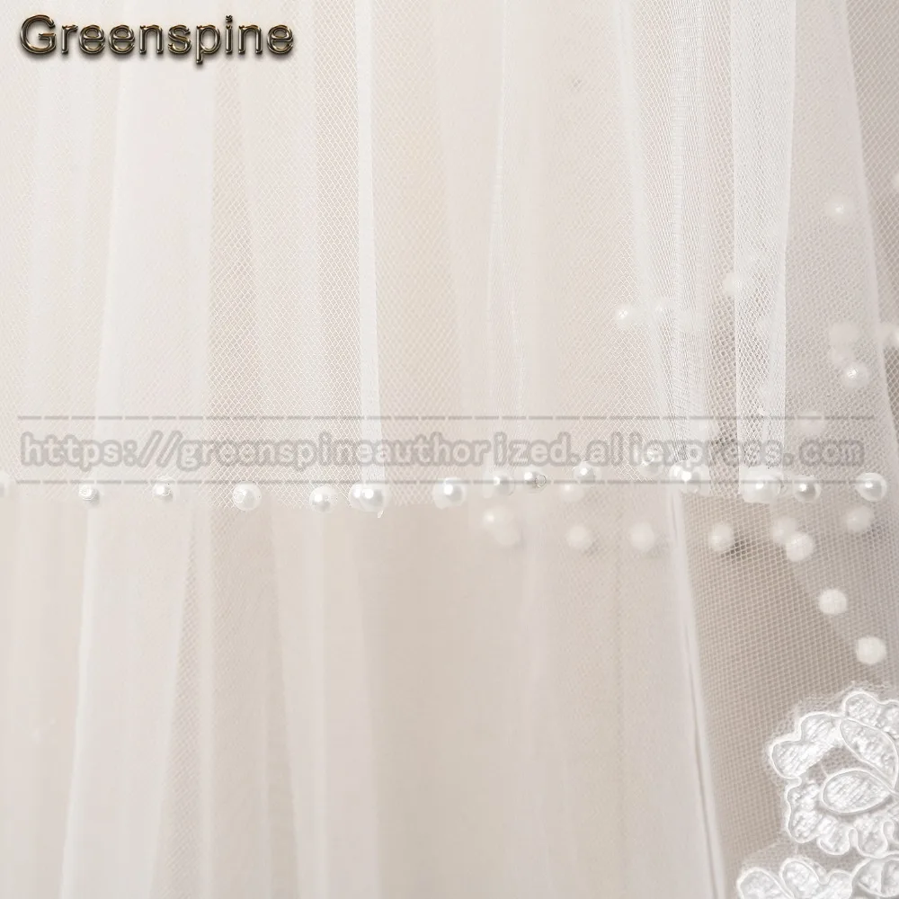 Greenspine Лидер продаж 90 см длина Романтический недорогой Свадебный вуали двухслойный белый белоснежные свадебные вуали кружева вуали с каймой Бисероплетение вуаль