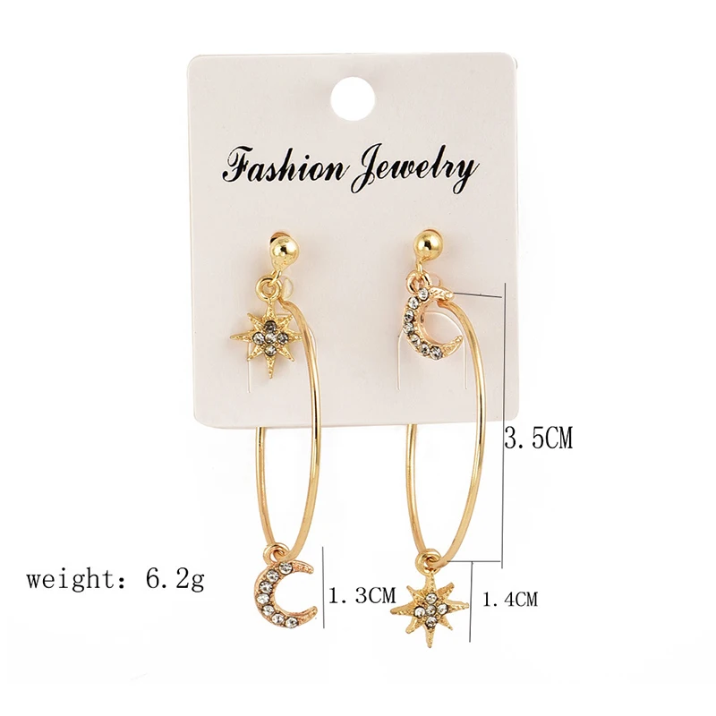 4 шт./компл. богемные темпераментные серьги-гвоздики с кристаллами звездой луной