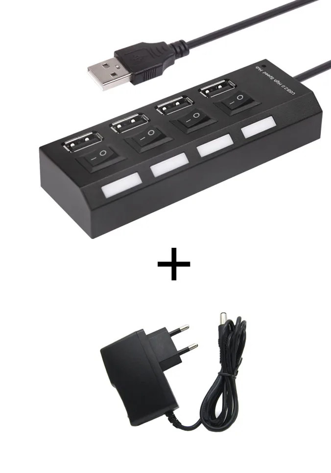 Black and EU Plug 4 порта USB док-станция USB 2,0 концентратор разветвитель с высокой скоростью на переключатель включения/выключения Мульти адаптер питания для Светодиодные планшет ноутбук компьютер - Цвет: Black and EU Plug
