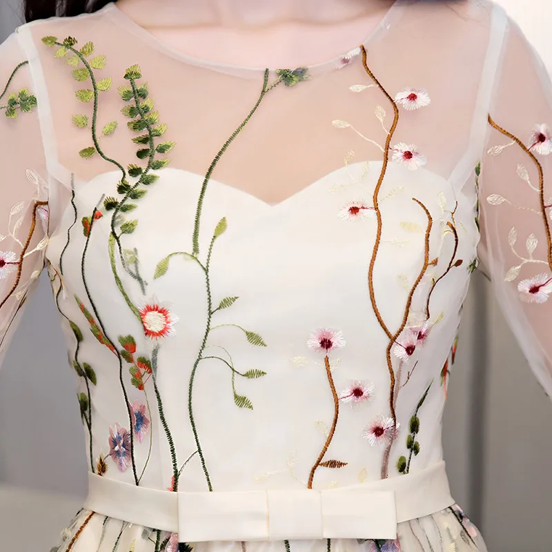 Реальное фото Тюлевое платье с открытой спиной и вышивкой полурукав глубокий