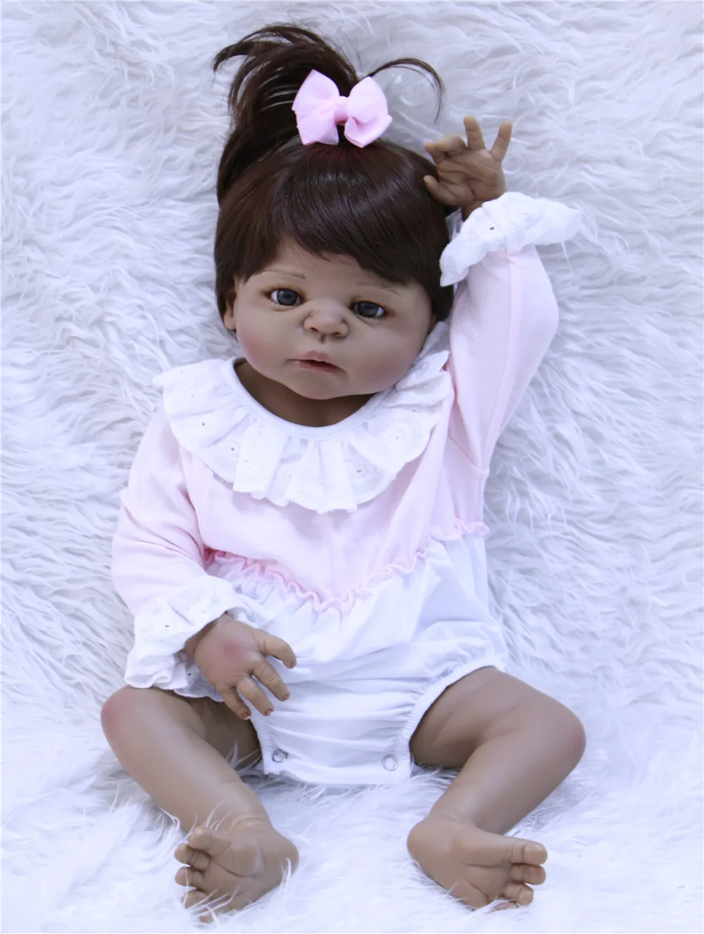 

23'' Full Silicone Vinyl Reborn Baby Girl Realistic Alive Newborn Babies Doll black Skin Ethnic bebe Toddler For kids Xmas Gifts