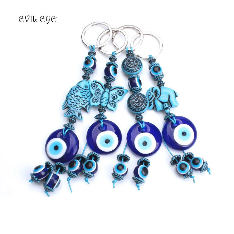 1 шт. evil eye Бусины и бисер цепочка для ключей бабочка/Слон/рыба/Круглый Шарм Синий