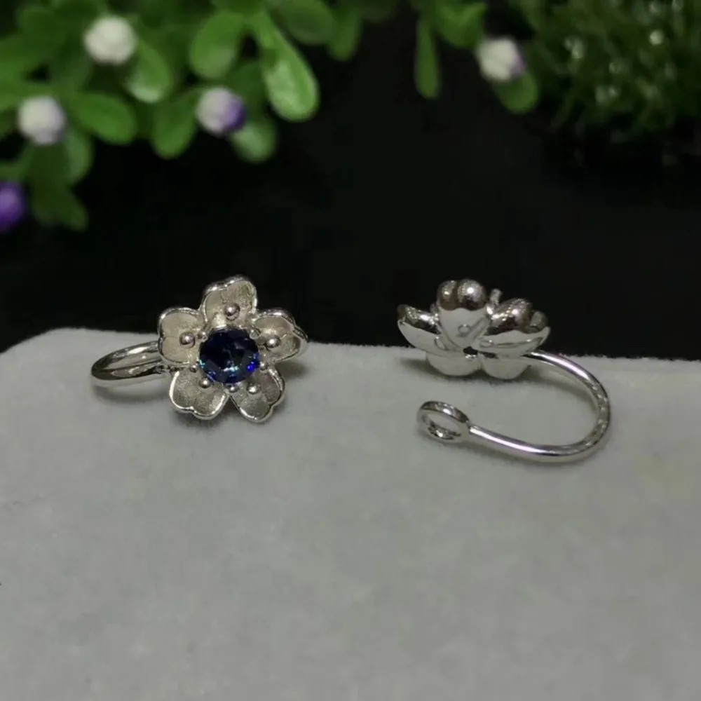 Серьги клипсы женские из серебра 925 пробы с натуральным голубым сапфиром|clip