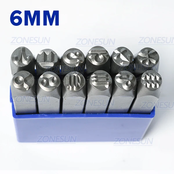 6mm ZONESUN знак зодиака 12 шт. ювелирные изделия металлические штампы символов кожаный перфоратор инструменты для стемпинга стальной металлический инструмент для браслета ожерелье - Цвет: 6mm