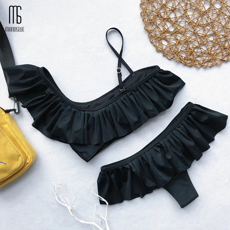 Женский купальник бикини с пуш ап и рюшами на талии 2019| |