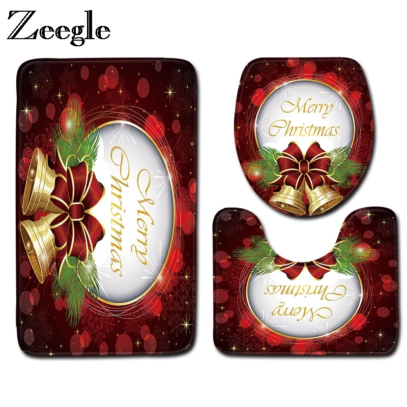 

Zeegle Christmas Bathroom Mat 3pcs Bathroom Carpet Set Absorbent Toilet Mat Bath Rugs Non-slip Bath Carpet Bathroom Floor Mats