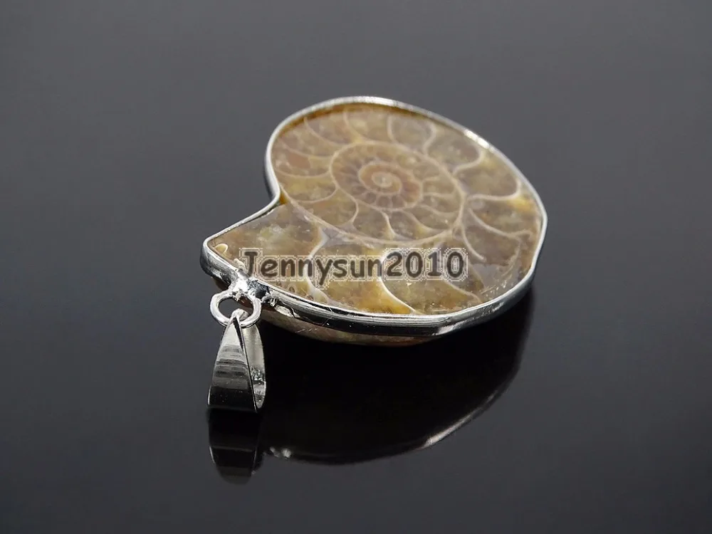 Natural Ammonite Fossil Snail Gems Stone Silver Plated Pendant Charm Beads 26mm Necklace Earrings Jewelry 10Pcs/Pack | Украшения и