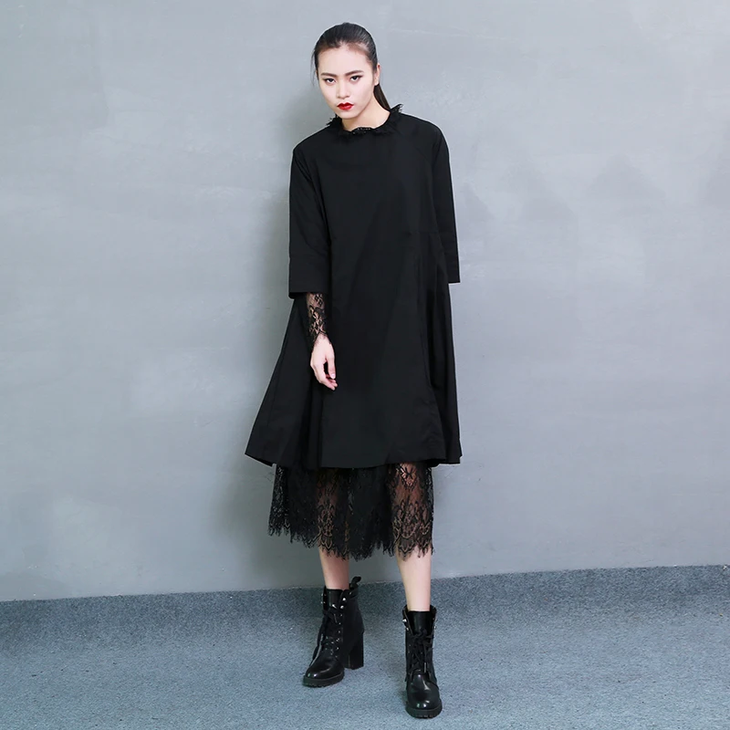 Женская Весенняя новая уличная модная черная свободная большая Длинная блузка