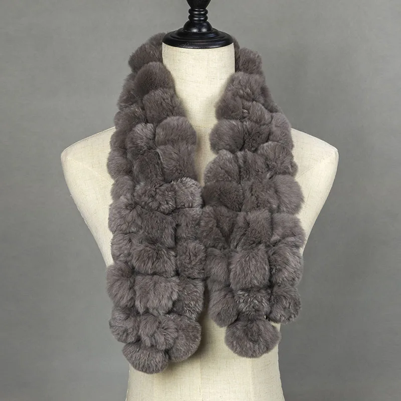 2018 Winter Real Fur Ball Scarf Women Pom Fashionable Warm Womens Scarfs Gray Ladies Scarves Natural |