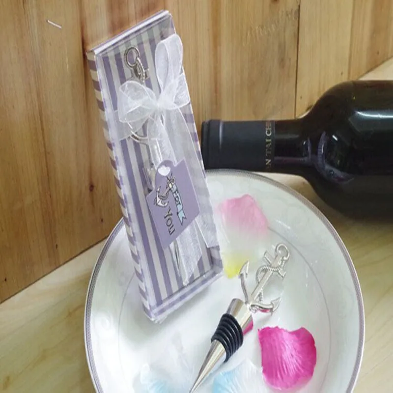 

New 50pcs / lot Wedding Favor Gift and Giveaways For Man Guest - Nautical Theme anchor wine bottle stopper Party Souvenir