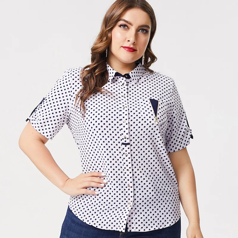 MG 2019 Summer Ladies large Size dot Chiffon tops and blouses fashion women plus size office lady female t-shirt |