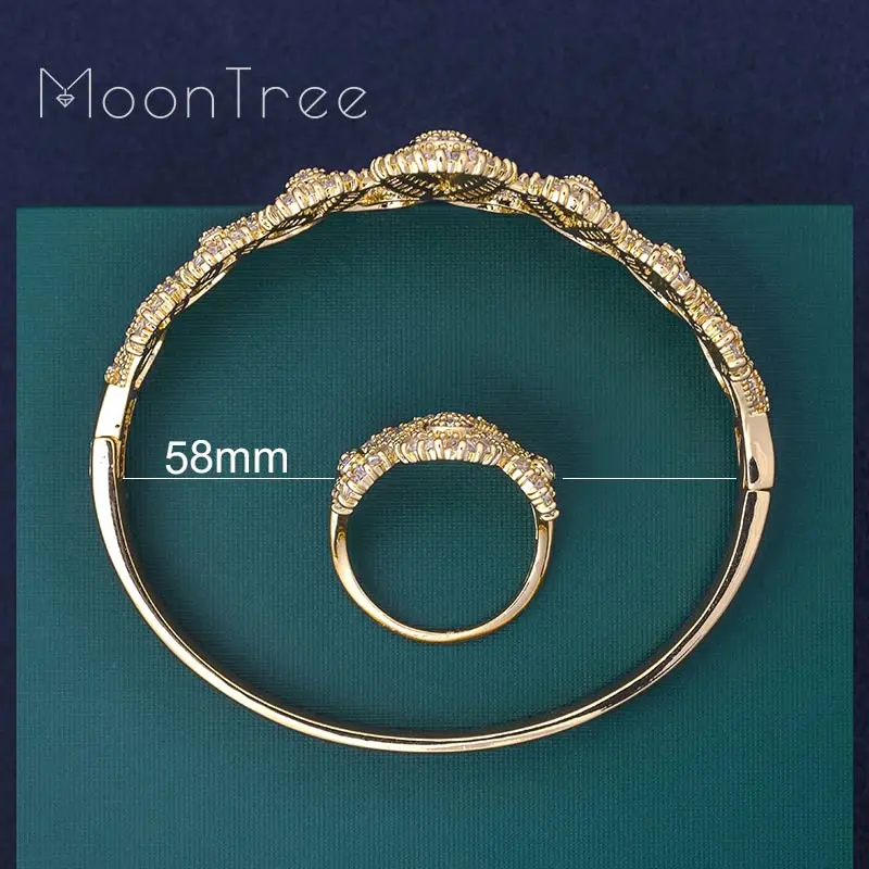 MoonTree роскошная Корона Роскошный Сияющий CZ циркониевый браслет набор колец