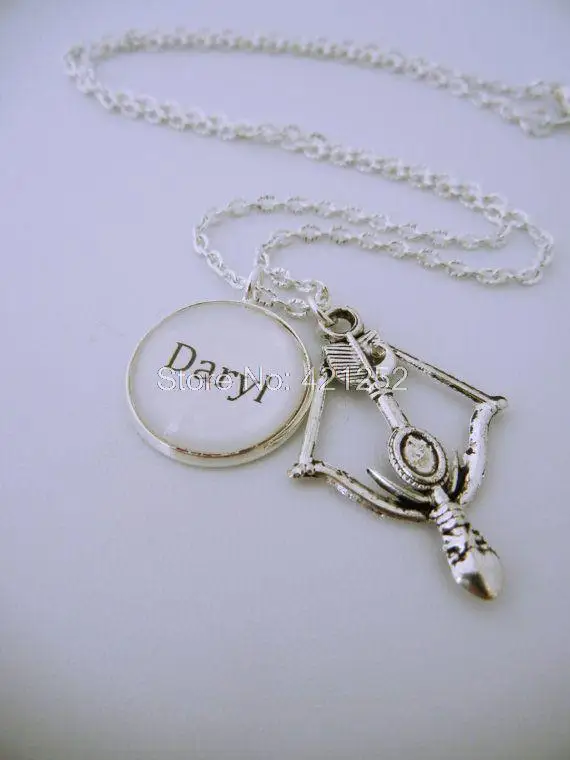 

12pcs/lot The Walking Dead Inspired Daryl Bow and arrow charm necklace silver tone