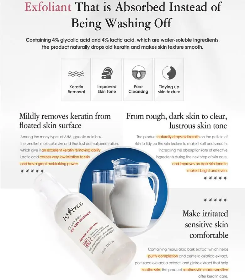 Корейская отшелушивающая отбеливающая Сыворотка для лица ISNTREE Clear Skin 8% AHA Essence 100