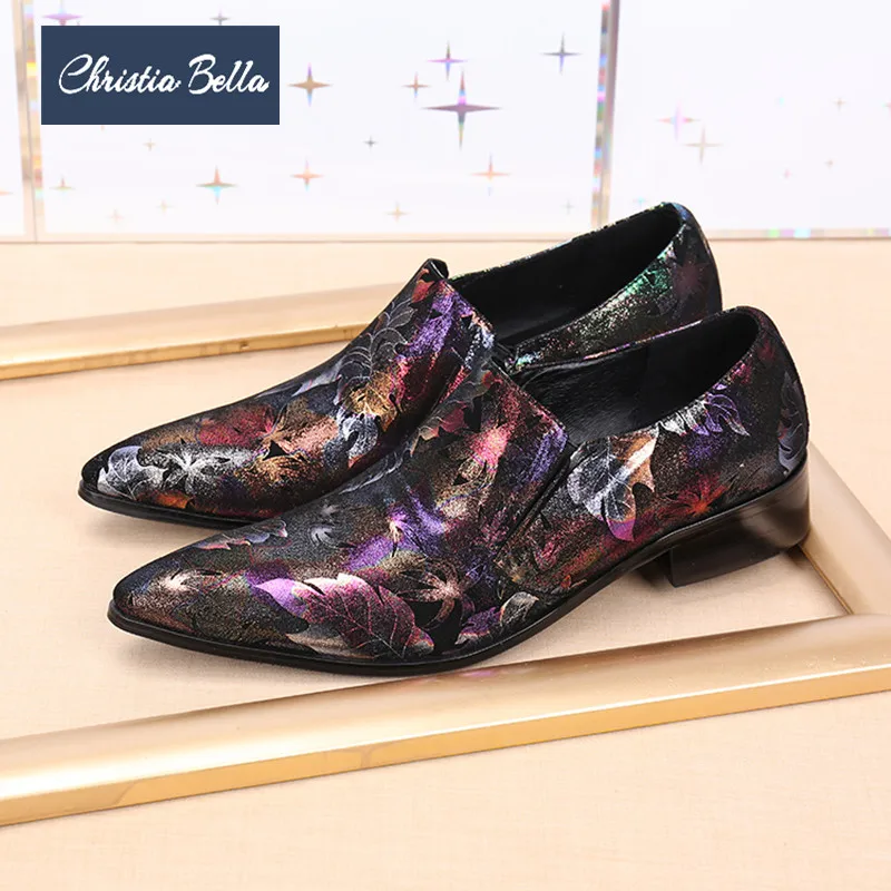 

Christia Bella British Floral Print Business Men Genuine Leather Shoes Plus Size Wedding Party Dress Shoes Formal Men Shoes