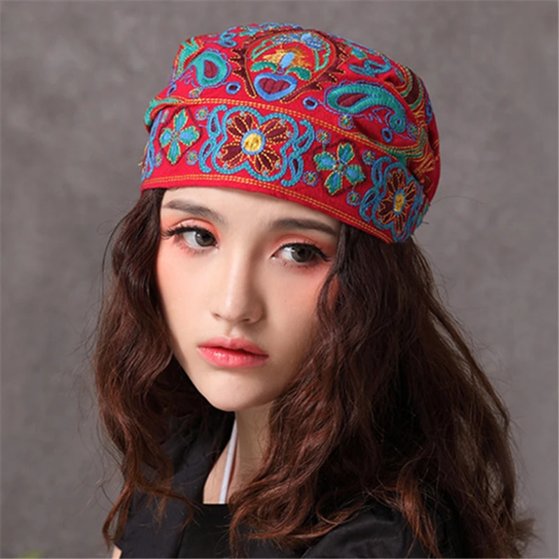 Lesov Bohemia Beanies летняя шапка женская с вышивкой Этническая Хлопковая шапочка Повседневная эластичная дышащая винтажная Кепка тюрбан s Gorros