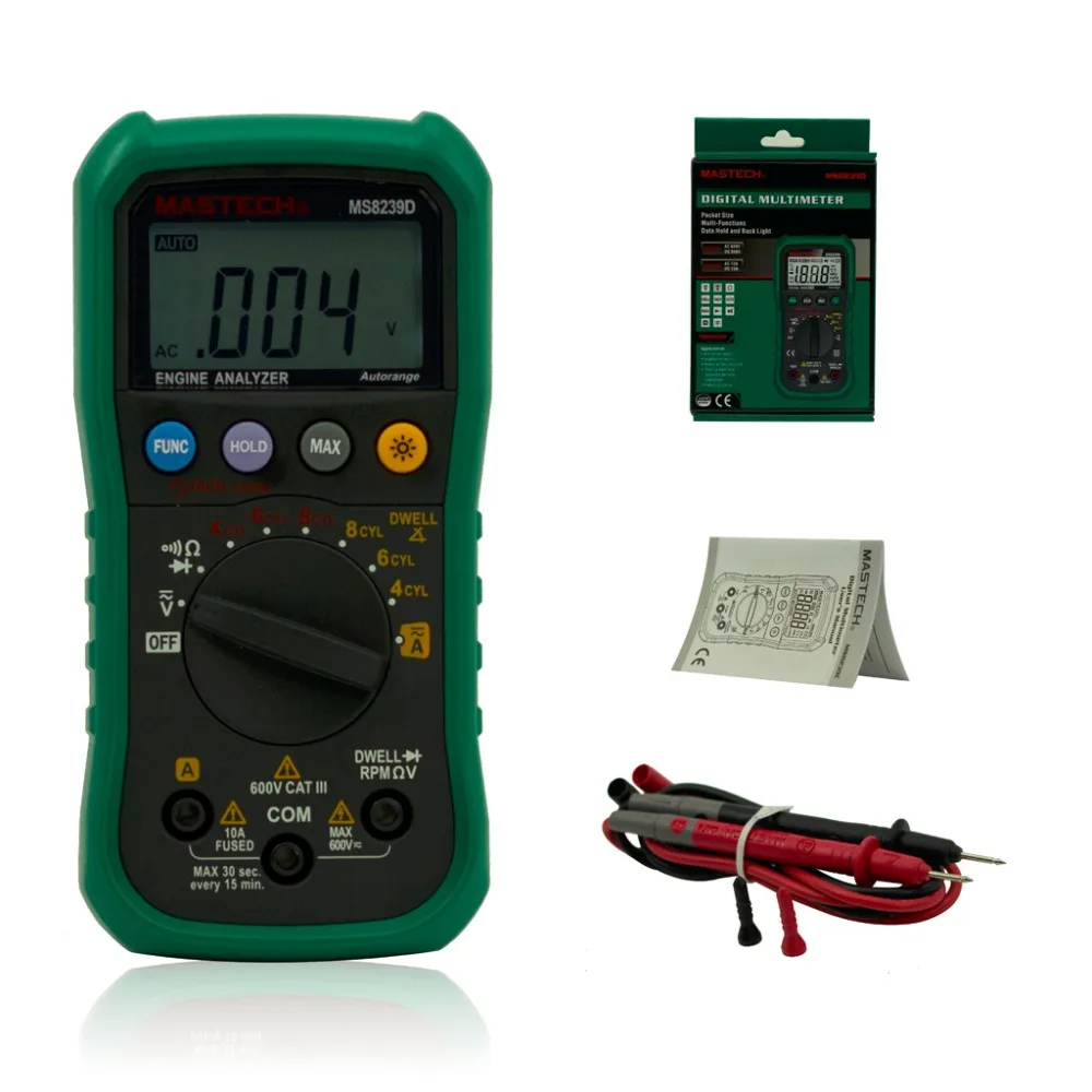 MASTECH MS8239D Цифровой Автомобильный Мультиметр анализатор двигателя угол/скорость 4CYL~ 8CYL тест на непрерывность