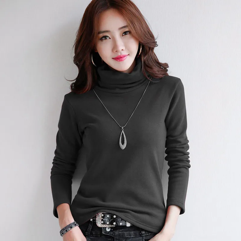 black with velvet Женская футболка с длинным рукавом женская футболка Толстая с бархатной водолазкой футболки Топы Одежда Термофутболка s белая - Цвет: black with velvet