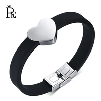 stainless steel silicone bracelet men heart wristband punk wrap bracelet simple rubber bracelets charm jewelry j35