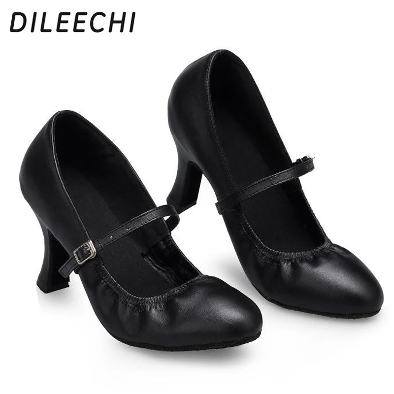Женские кожаные туфли DILEECHI qiu dong черные Танго для латиноамериканских танцев на