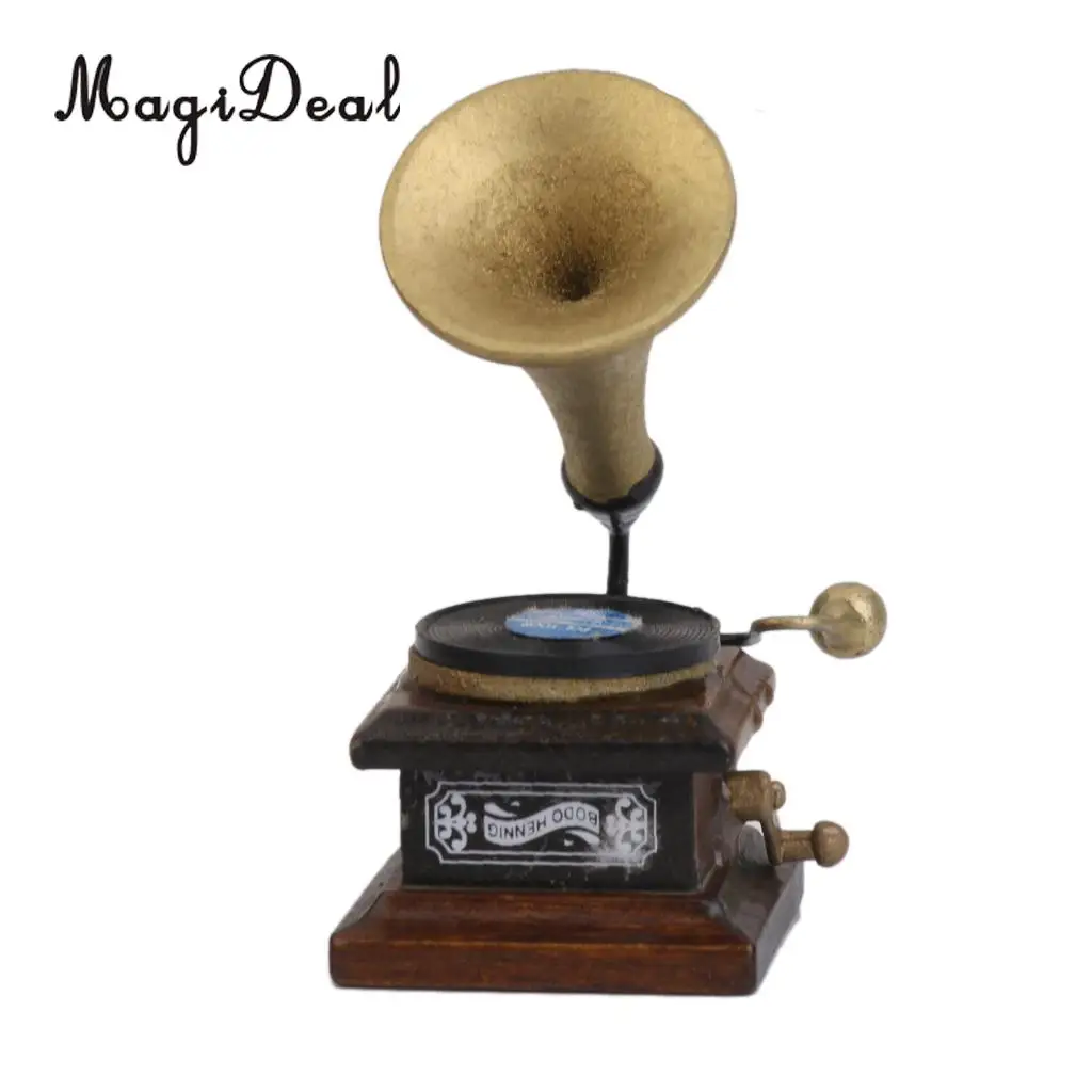 MagiDeal 1/12 деревянный миниатюрный фонограф проигрыватель МОДЕЛЬ РУКОДЕЛИЯ для
