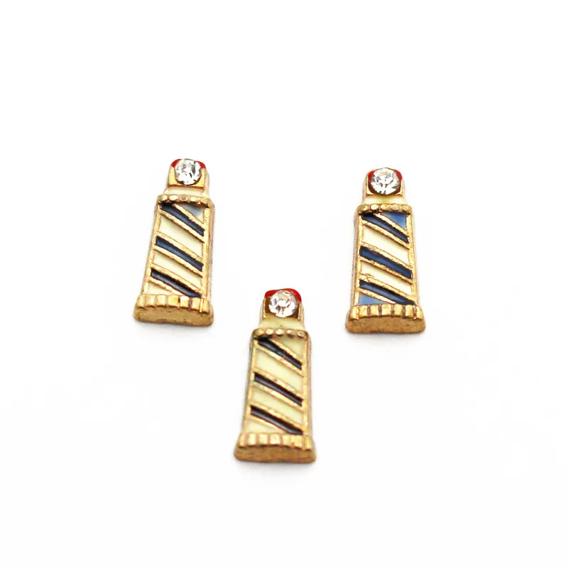 

Wholesale 10pcs/lot Metal Enamel Lighthouse Crystal Floating Charms For Living Glass Floating Lockets Necklace DIY Jewelry