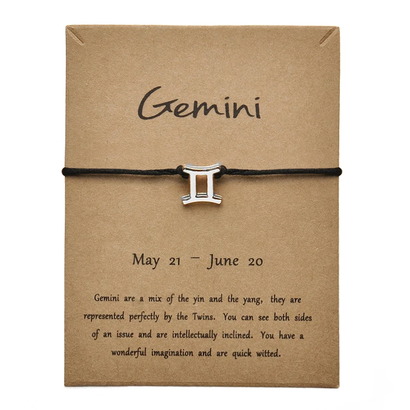 Black Silver Gemini Черные цвета золотые карты модные ювелирные изделия 12 созвездия зодиака тканый браслет браслеты для женщин - Окраска металла: Black Silver Gemini