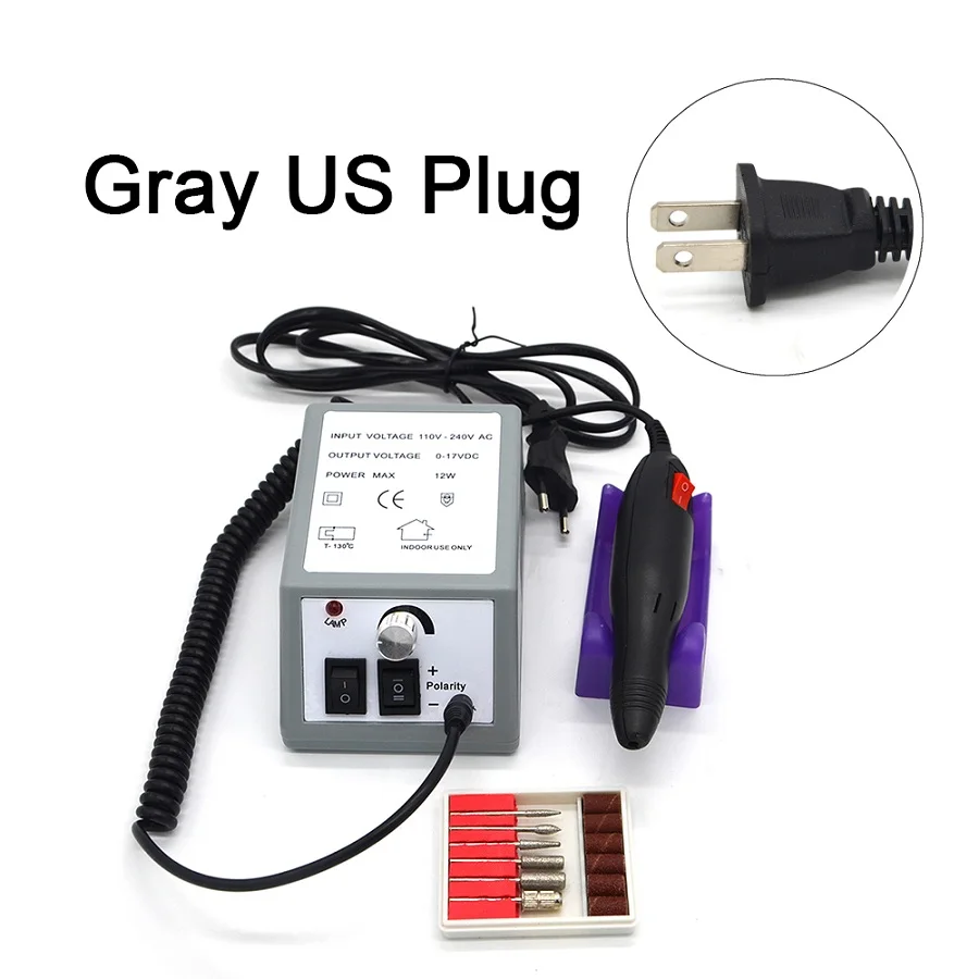 Gray US plug Электрическая дрель для ногтей, маникюрный набор, напильник, серая ручка для ногтей, набор с вилкой европейского стандарта,, серая дрель для ногтей - Цвет: Gray US plug