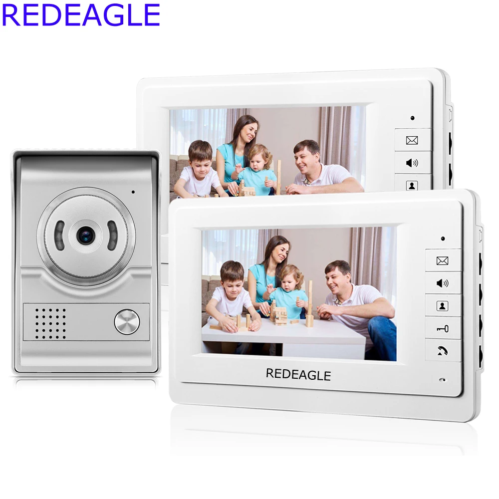 REDEAGLE Thuis Wired 7 inch LCD Video Deurtelefoon Intercom systeem Kit met 700TVL Kleur Deurbel Camera 2 Indoor monitoren