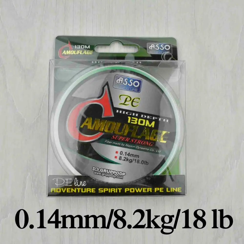 CAMOUFLAGE-0.14mm ASSO ИТАЛИЯ 130 м 4X многофиламентная PE плетеная леска супер сильная плетеная леска для рыбалки набор лент pesca - Цвет: CAMOUFLAGE-0.14mm