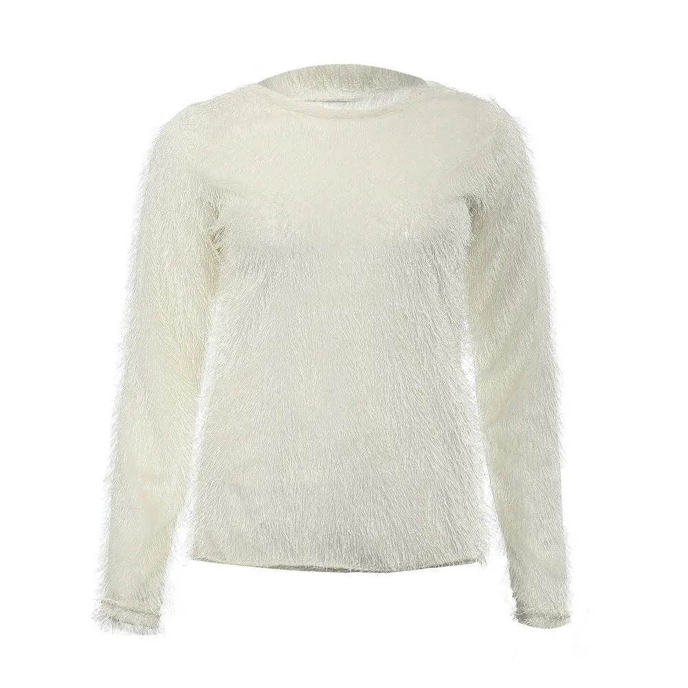 Loneyshow Fashion Autumn Winter New Women Sweater Casual Round Neck Long Sleeve Fluffy Fuzzy Soft Sweaters Pullovers Plush Tops | Женская