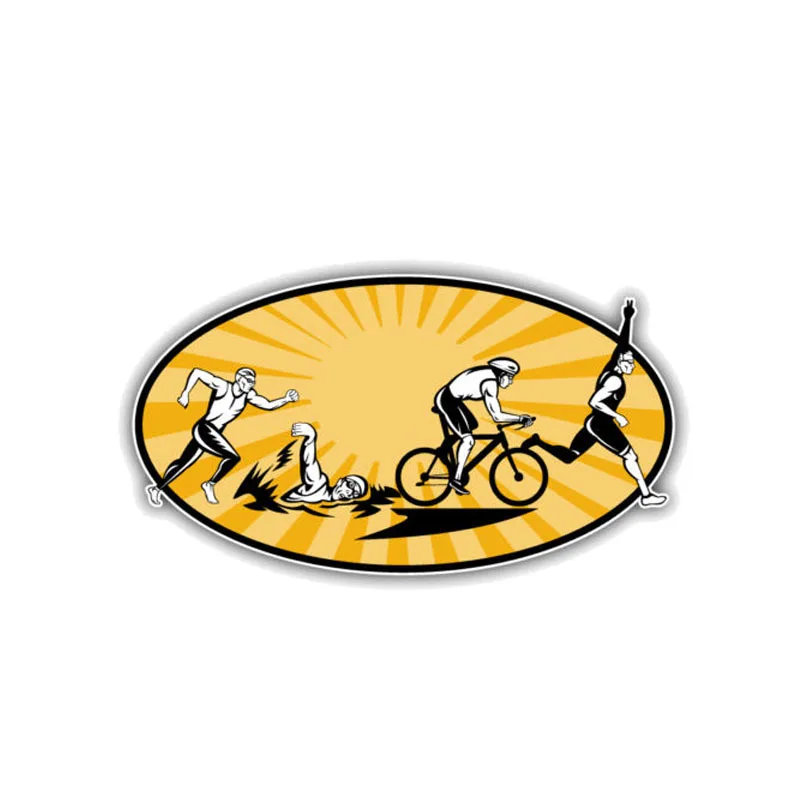 

YJZT 11.2CM*6.1CM Personality Sport Car Sticker PVC Funny Triathlon Decal 12-1391