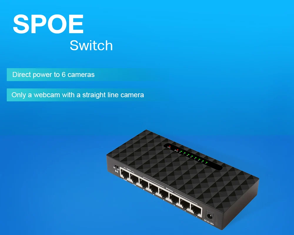 8 Порты и разъёмы SPOE сетевая переключатель 5-60V Питание 8 Порты SPOE сетевой коммутатор 10/100 Мбит/с 6 камеры наблюдения