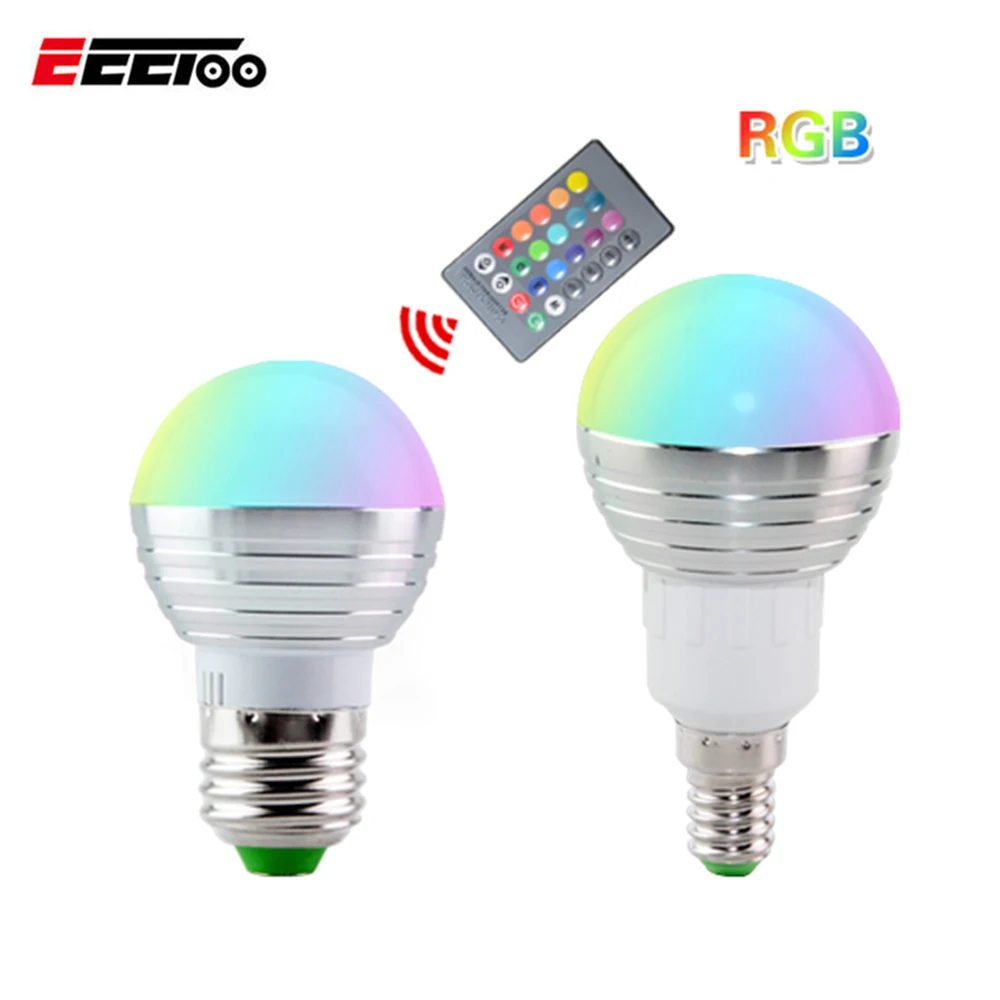 Светодиодная RGB лампа E27 E14 3 Вт 16 меняющихся цветов 85 265 в|Светодиодные лампы и