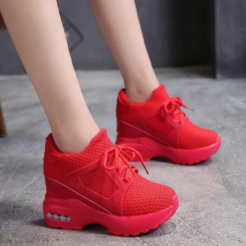 High heels for women's casual shoes 9 cm spring/summer 2019 women platform and red breathable mesh sneakers | Обувь