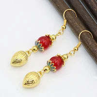 fashion new design gold color cloisonne red jades long dangle earrings piercing drop earrings for women wedding party gift b2612