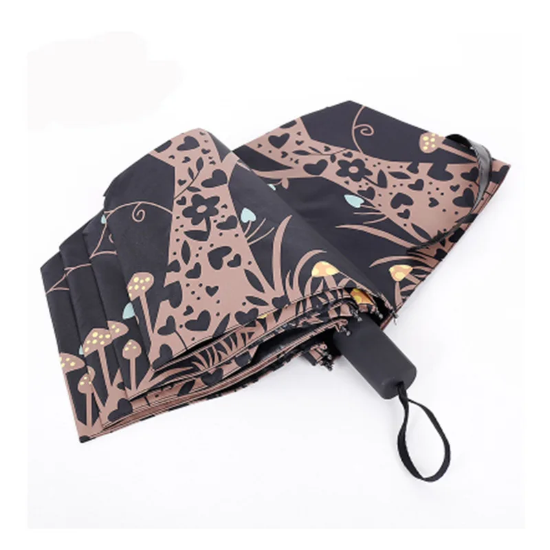 Для женщин складной Сова Автоматический зонты женский пляж анти УФ черное