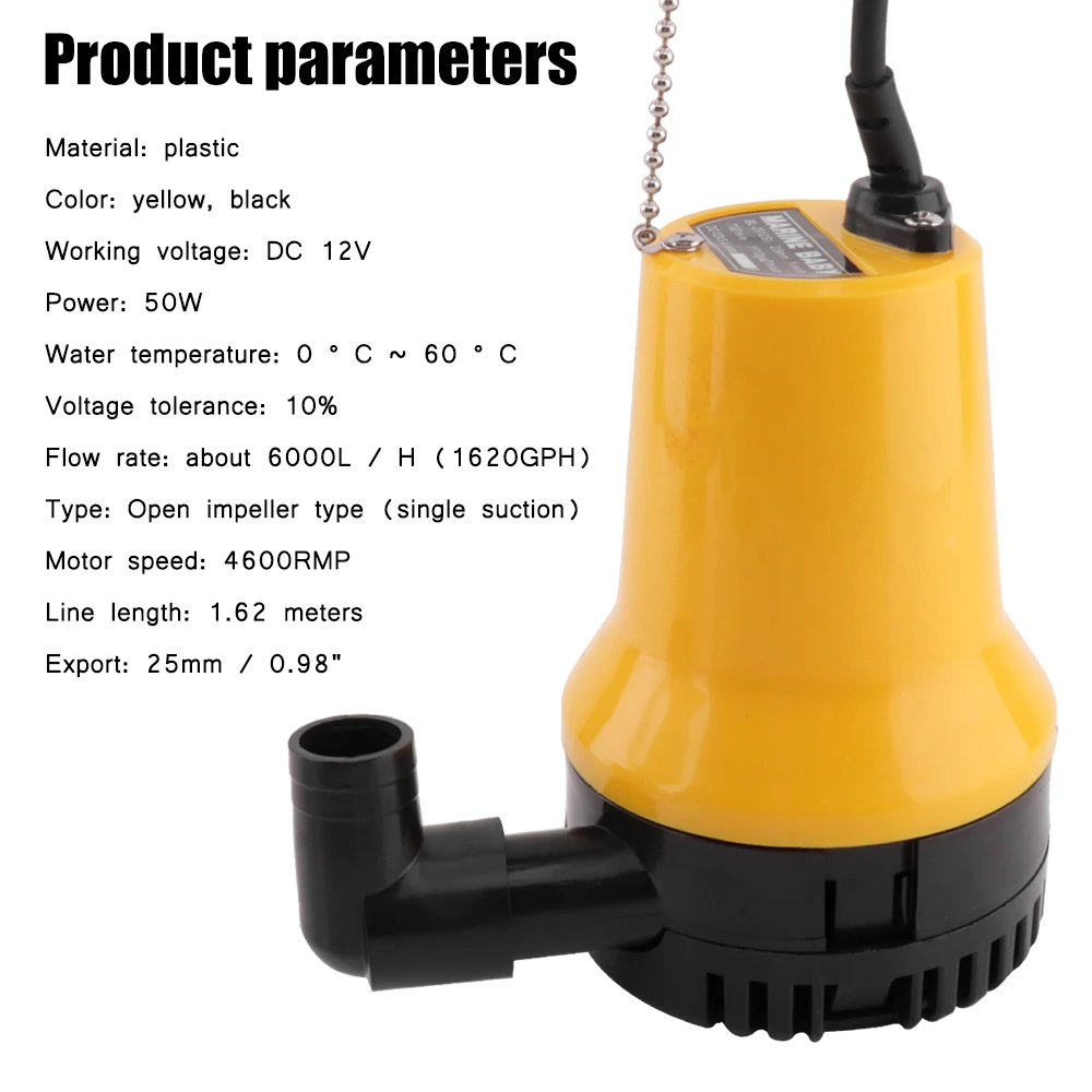 BORUiT DC 12V 50W 4600rmp 6000L/H Portable Mini Submersible Water Pump Car Washing Pond Pool Eletric Pump for Aquarium Fish Tank