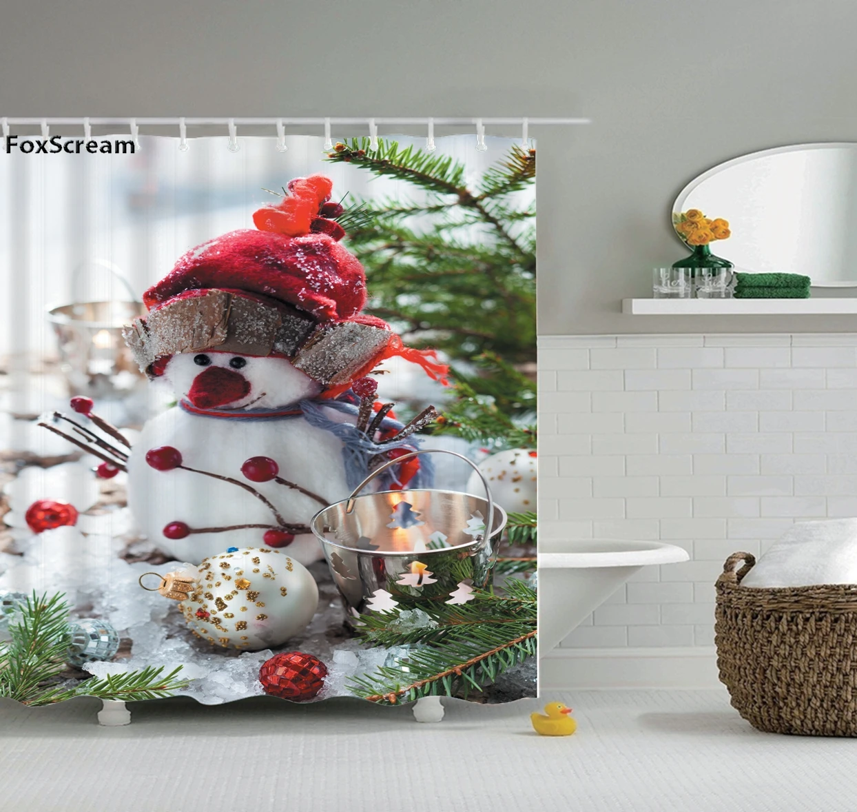 

2019 Christmas shower curtain fabric 3d bathroom shower curtains bathroom curtain hooks waterproof water repellent bathroom