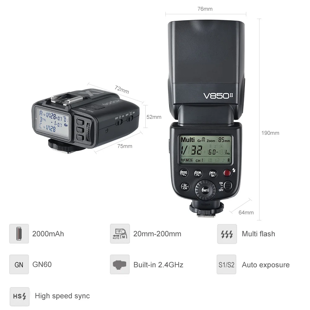 Godox V850II GN60 Li Ion Батарея 2 4G Беспроводная Системы высокоскоростная вспышка + X1T C/N/S/F/O