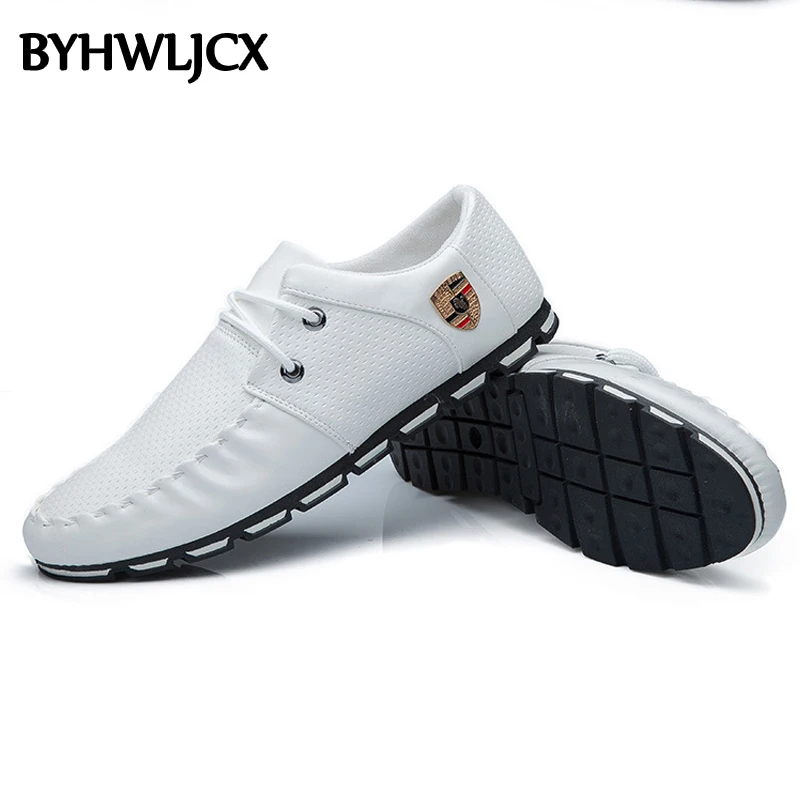 Новая мужская кожаная повседневная обувь белые туфли на шнуровке Большие размеры, Нескользящие мужские уличные кроссовки, модные высококачественные лоферы из PU искусственной кожи