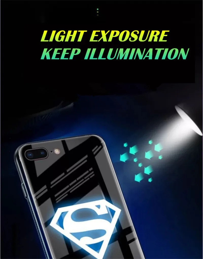 QINUO Marvel супергерой светящийся чехол для iphone 6 6s 7 8 Plus закаленное стекло чехол для телефона для iphone X XS Max XR Coque Funda Capa