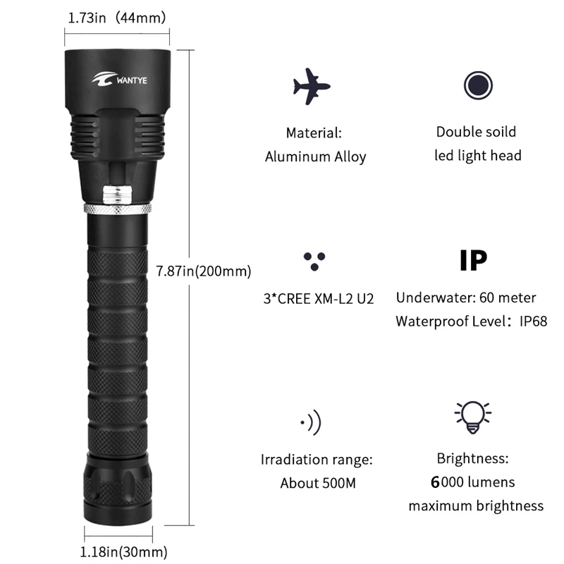 Новый 6000 люмен подводные 60 м Факел 3X лампа XM L2 U2 LED Дайвинг фонарик свет для 2x18650