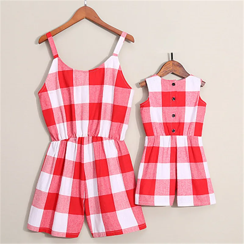 Одежда для мамы и дочери подвешенные красные клетчатые брюки родителей детей