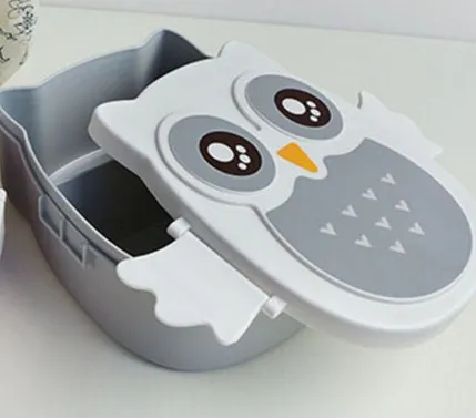 Grey YYBU милая сова Bento Ланч-бокс с отделениями Подогрев контейнер для еды для детей мультфильм школа сэндвич Bento коробка для детей - Цвет: Grey