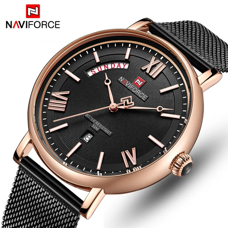 Часы NAVIFORCE мужские из нержавеющей стали ультратонкие кварцевые
