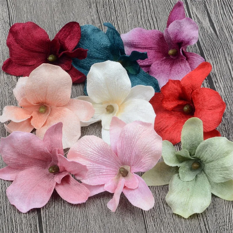 20pcs/lot 8cm Silk Artificial Orchid Flower Heads For Wedding Home Decoration Orchis Cymbidium High Quality Cheap Fake Flowers - купить по