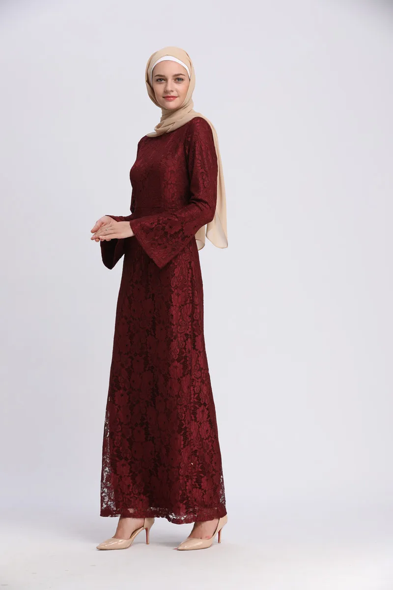 Элегантное мусульманское кружевное платье-футляр abaya, макси, кардиган с расклешенными рукавами, длинные халаты, туника, мусульманская одежда