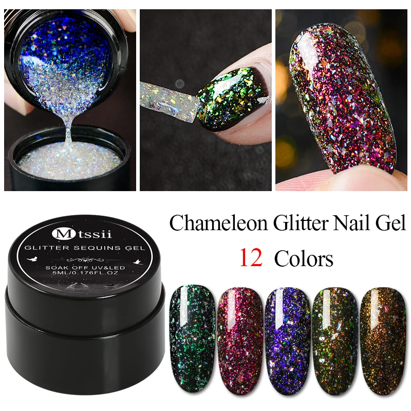 

Mtssii Chameleon Glitter Gel Polish 5ml Starry Shiny Lacquer Soak Off UV Gel Polish Long Lasting Color Gel Painting Gel Varnish
