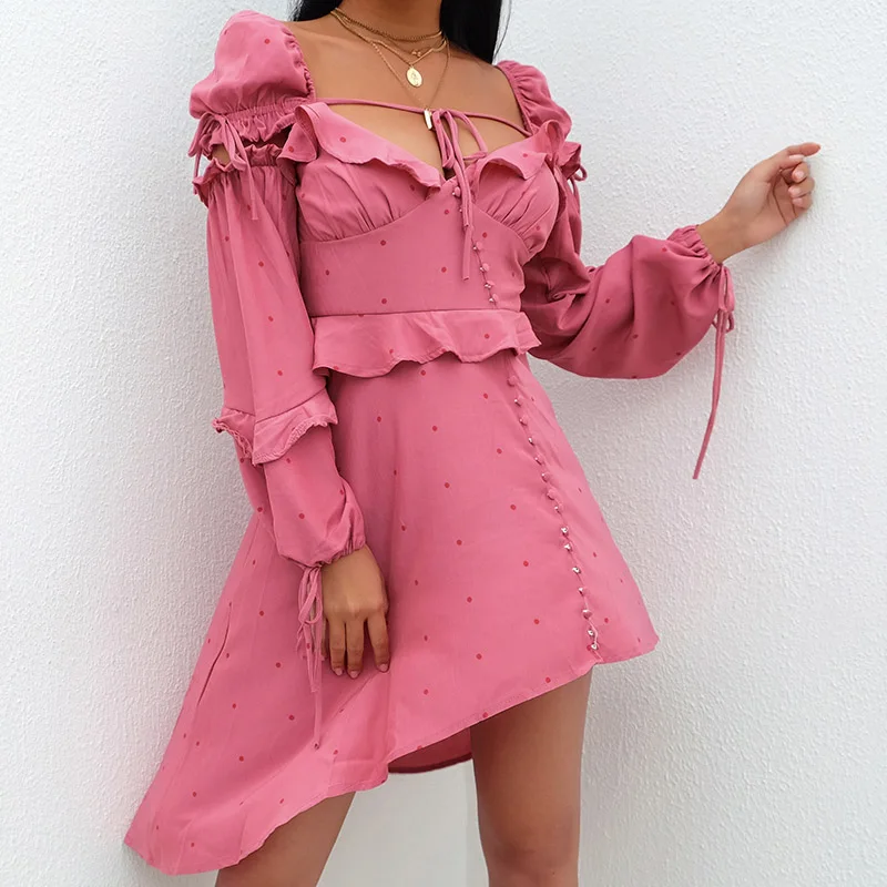 pink dress Darlingaga, летнее асимметричное платье в розовый горошек, женское сексуальное платье с открытой спиной и v-образным вырезом, модные мини платья Vestidos - Цвет: pink dress